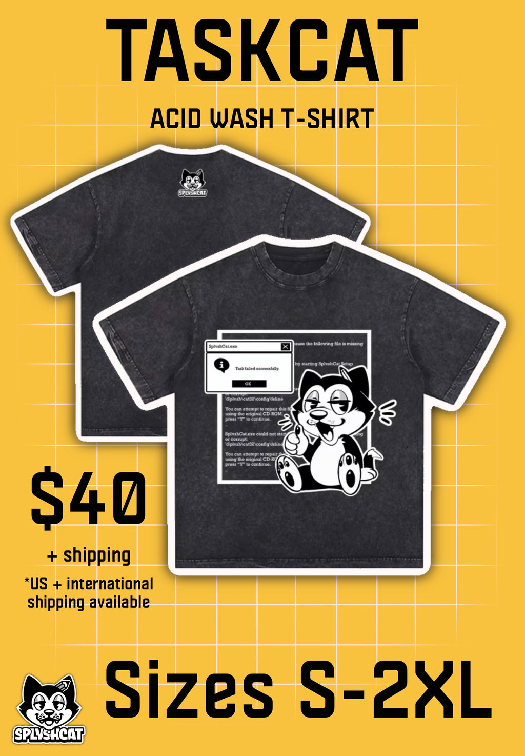 TASKCAT: "Task Failed Successfully" Acid Wash T-Shirt